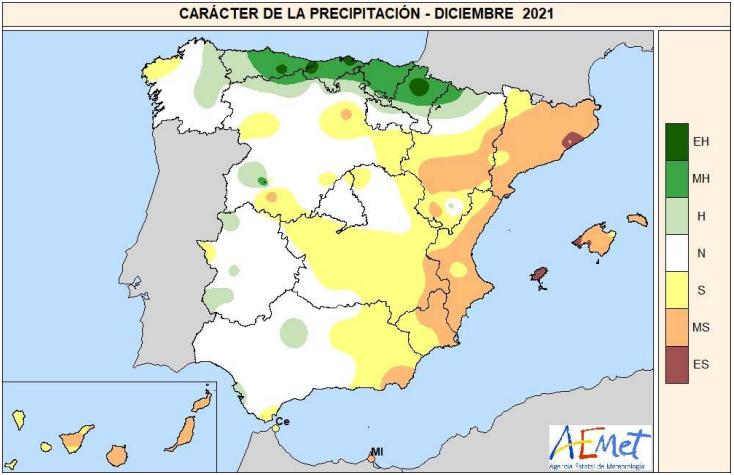 Diciembre 2021 fue un mes seco en la vertiente mediterránea