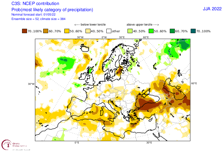 Tendencia de la precipitación verano 2022 modelo NCEP